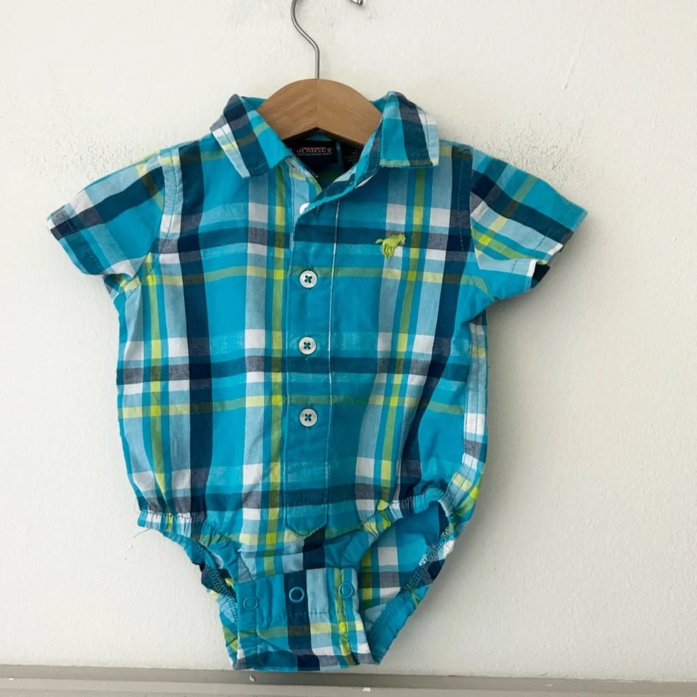 Wrangler Baby 0-3 Months Blue Plaid Baby Button Up Bodysuit